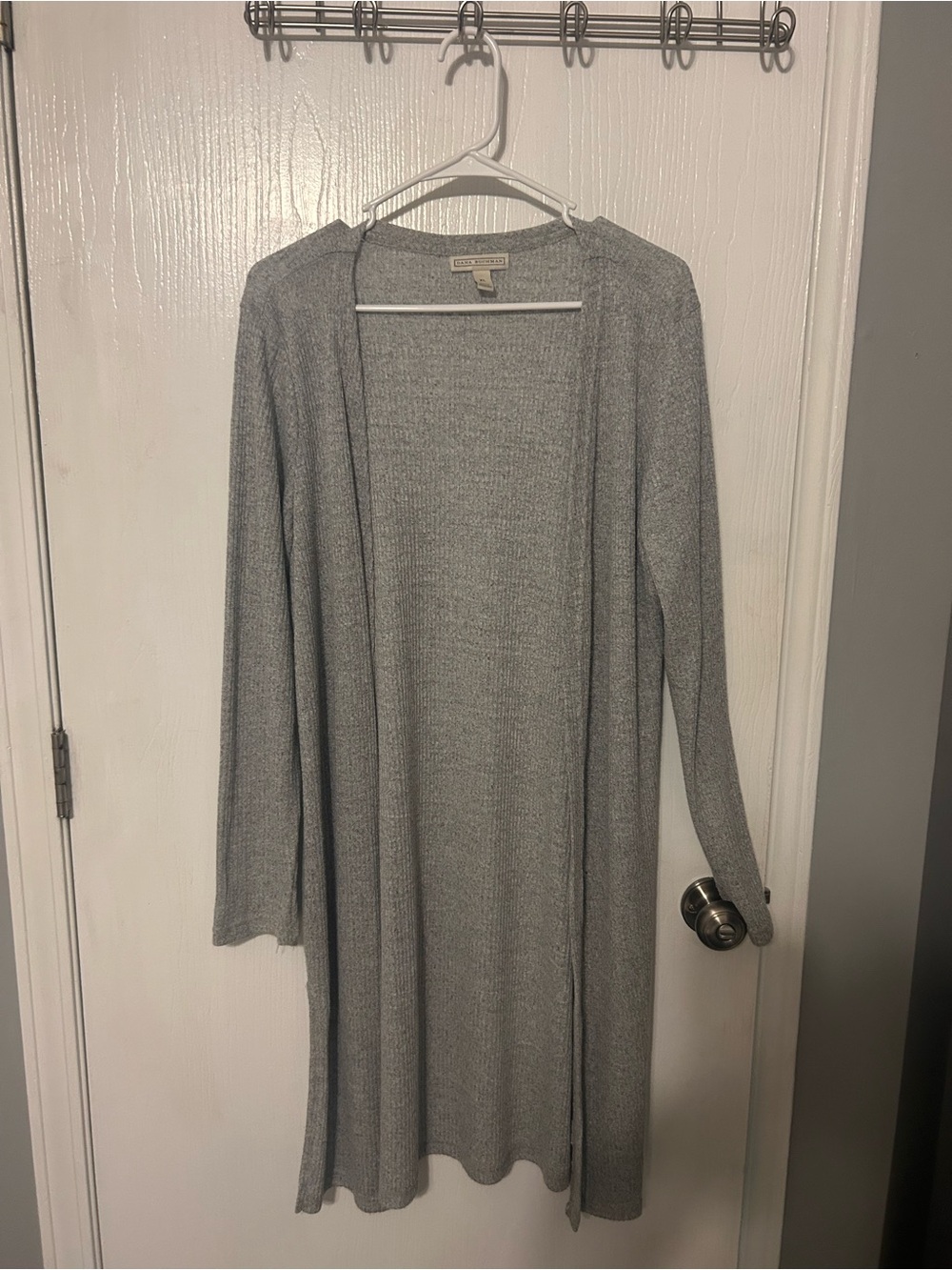 Dana Buchman Light Gray Long Open-Front Cardigan